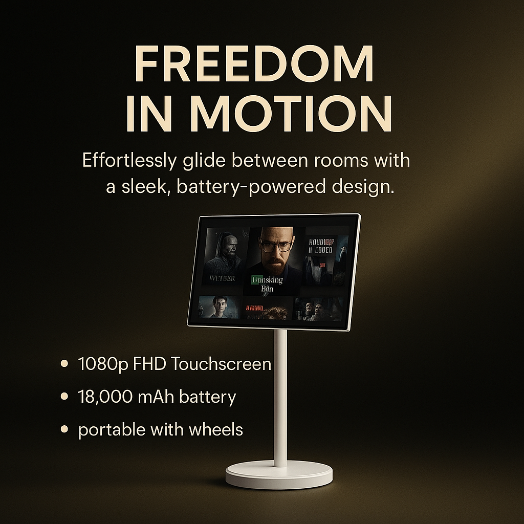 MoveView™ 21.5-Inch AI Touchscreen TV+PC — Portable Android 15 All-in-One with Wheels