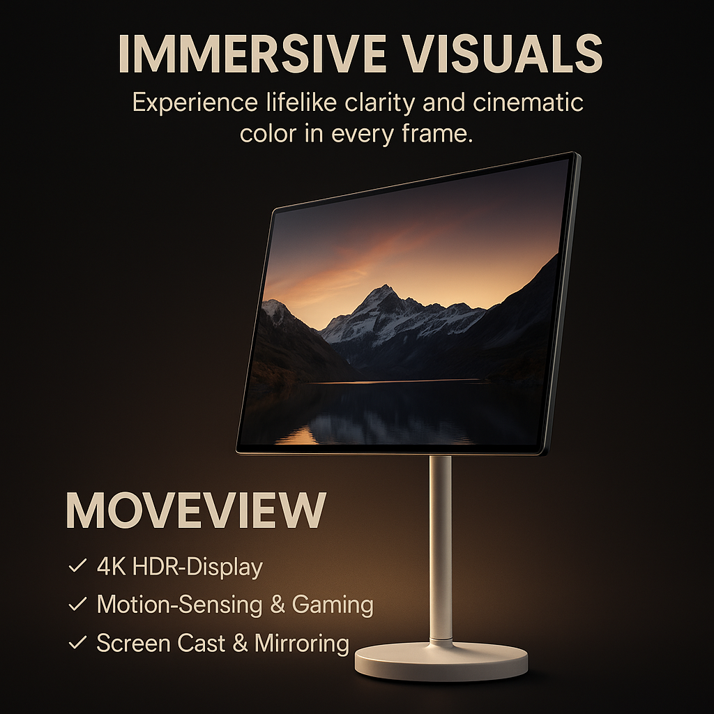 MoveView™ 21.5-Inch AI Touchscreen TV+PC — Portable Android 15 All-in-One with Wheels